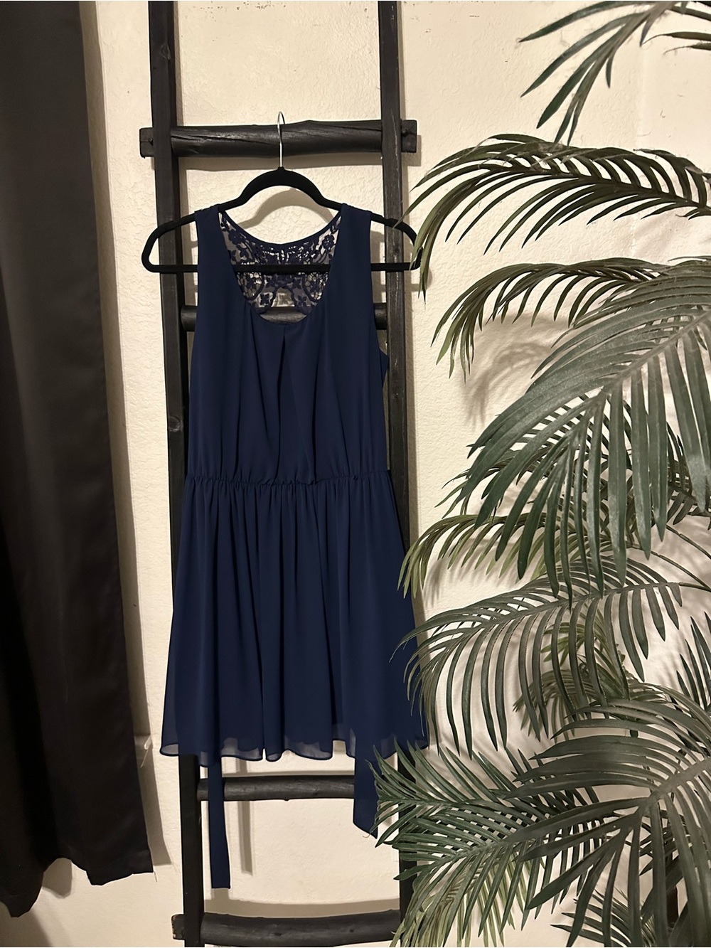 Source Unknown Navy Lace-Back Sleeveless Mini Dress